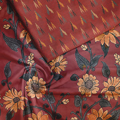 Maroon kalamkari floral Muslin Unstitched Suit Set