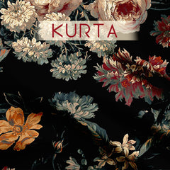 Victorian Vintage Floral Satin Linen Unstitched Suit Set