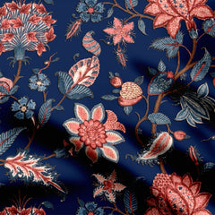 Navy Blue Kalamkari Print Fabric