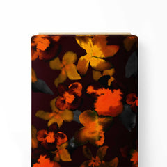 Orange Smudge Flowers Print Fabric