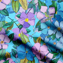 Blue Periwinkles Natural Crepe Fabric