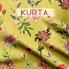 Floral abundance Satin Linen Unstitched Suit Set