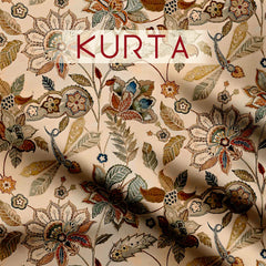 Cream beige floral Kurta & Bottom Women Set (Unstitched)