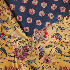 Yellow blotch floral Tussar Silk Fabric Unstitched Suit Set