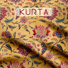 Yellow blotch floral Tussar Silk Fabric Unstitched Suit Set