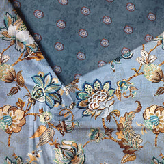 Two tone floral Satin Linen Unstitched Suit Set