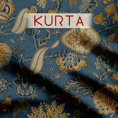 Dusky blue floral  Kurta & Bottom Women Set (Unstitched)