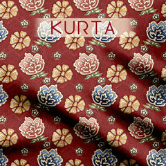 Rust red floral Tussar Silk Unstitched Suit Set