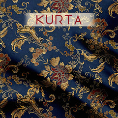 Royal blue floral Satin Linen Unstitched Suit Set