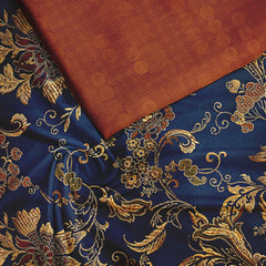 Royal blue floral Satin Linen Unstitched Suit Set