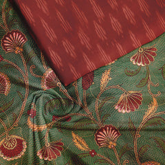 Royal green floral Tussar Silk Unstitched Suit Set