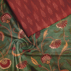 Royal green floral Tussar Silk Fabric Unstitched Suit Set