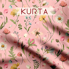 Dainty pink floral Satin Linen Unstitched Suit Set