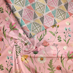 Dainty pink floral Muslin Unstitched Suit Set