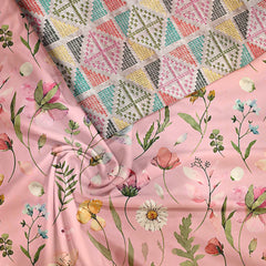 Dainty pink floral Satin Linen Unstitched Suit Set