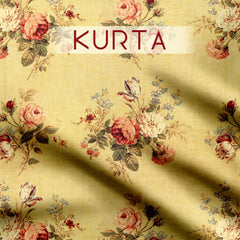 Pale yellow butta floral Tussar Silk Unstitched Suit Set