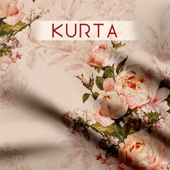 Victorian peach floral Satin Linen Unstitched Suit Set