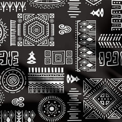 African Tribal Vector Black Print Fabric