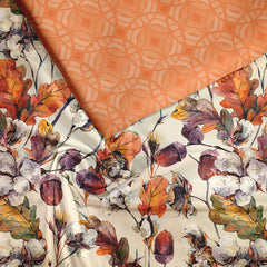 Cotton bud floral Satin Linen Unstitched Suit Set