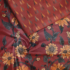 Maroon kalamkari floral Tussar Silk Fabric Unstitched Suit Set