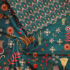 Scattered floral Silk Satin Unstitched Suit Set