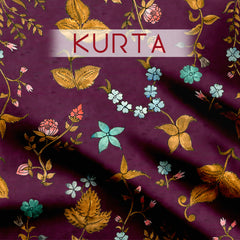 Tussar Silk 5.5 Meters Wine scattered floral Unstitched Suit Set