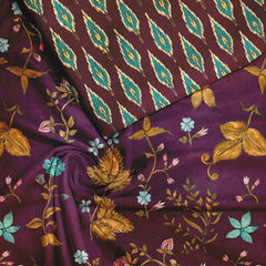 Wine scattered floral Tussar Silk Unstitched Suit Set