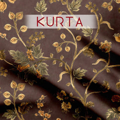 Walnut brown floral Tussar Silk Unstitched Suit Set
