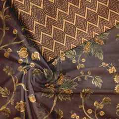 Walnut brown floral Tussar Silk Unstitched Suit Set