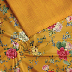 Yellow summer Satin Linen Unstitched Suit Set