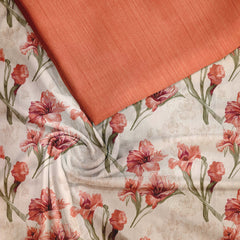 Magic of peach Satin Linen Unstitched Suit Set