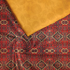 Squares in red Tussar Silk Fabric Unstitched Suit Set