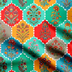 Mughal butta multi decorated Print Fabric