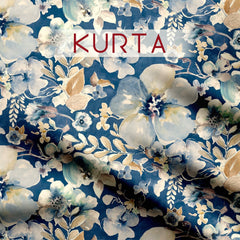 Blue big floral Satin Linen Unstitched Suit Set