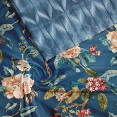 Blue bird motif Silk Satin Unstitched Suit Set