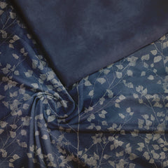 Ink blue petals Silk Satin Unstitched Suit Set