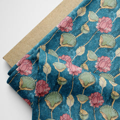 Blue Textured Kalamkari Satin Linen Fabric V2