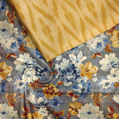 Bunch big floral Tussar Silk Unstitched Suit Set