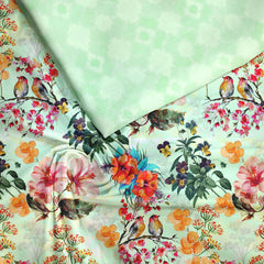 Minty green garden Tussar Silk Fabric Unstitched Suit Set