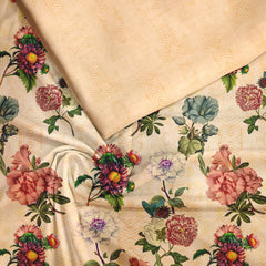 Classic cream floral Satin Linen Unstitched Suit Set