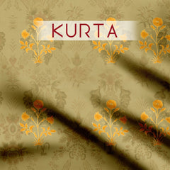 Olive Mughal motif Satin Linen Unstitched Suit Set