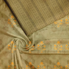 Olive Mughal motif Tussar Silk Unstitched Suit Set