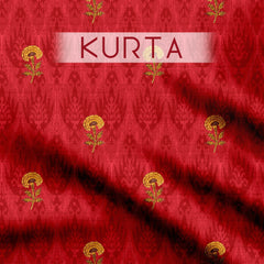 Red flower motif Satin Linen Unstitched Suit Set