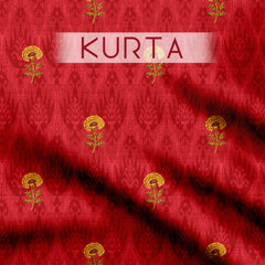 Tussar Silk 5.5 Meters Red flower motif Unstitched Suit Set