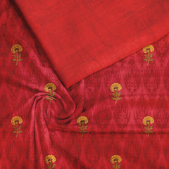 Red flower motif Silk Satin Unstitched Suit Set