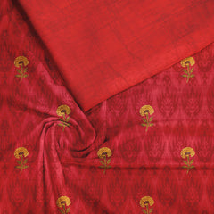 Tussar Silk 5.5 Meters Red flower motif Unstitched Suit Set