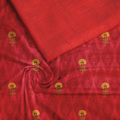 Red flower motif Satin Linen Unstitched Suit Set
