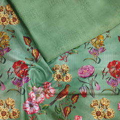 Sea green art floral Satin Linen Unstitched Suit Set