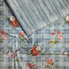 Floral on checks Muslin Unstitched Suit Set