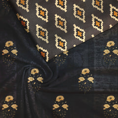 Black stripes mughal Satin Linen Unstitched Suit Set